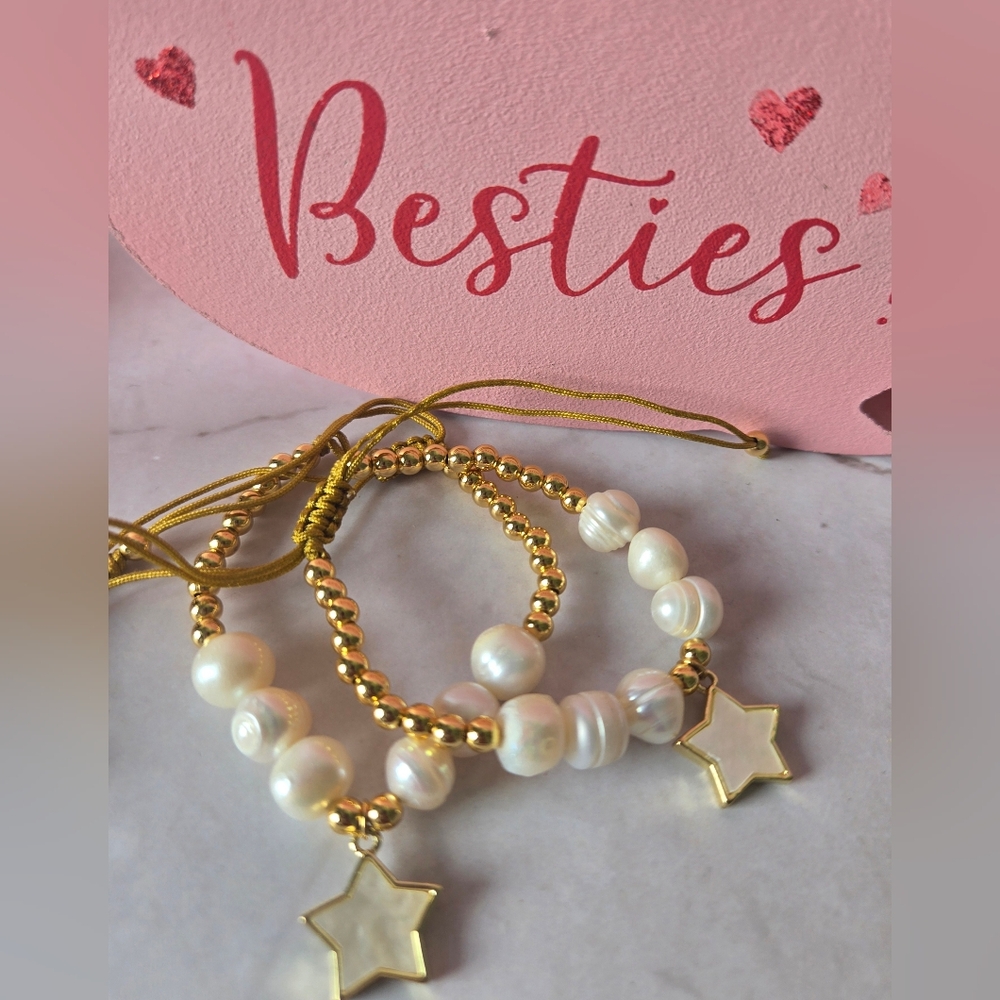 Gold and Pearl Beaded Bracelets with Star Charms (1 Piece)